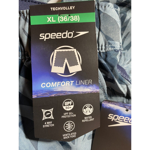 Speedo UV 50+ Protection Volley Swim Shorts Men's Size XL Blue Palm Leaf Print - Picture 9 of 10